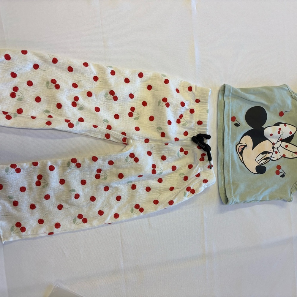 Disney Kids Pajama Set - Light Green and Red Polka Dots